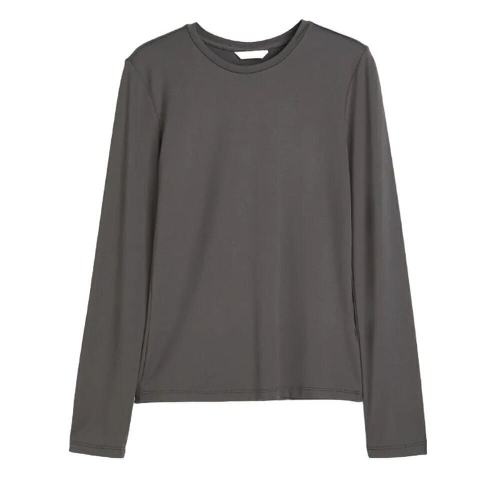 H&M Long-Sleeved Microfiber Top in Gray, Size L​​​​